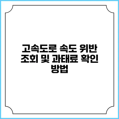 고속도로 속도 위반 조회 및 과태료 확인 방법
