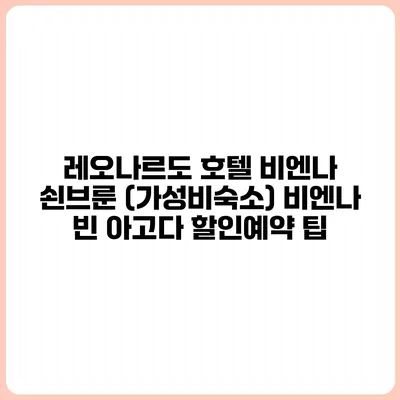 레오나르도 호텔 비엔나 쇤브룬 (가성비숙소) 비엔나 빈 아고다 할인예약 팁