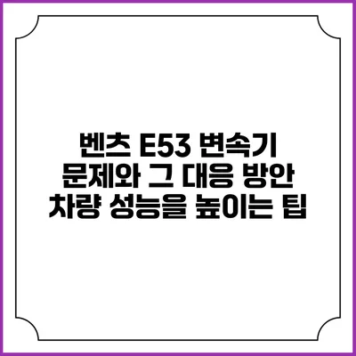 벤츠 E53 변속기 문제와 그 대응 방안: 차량 성능을 높이는 팁