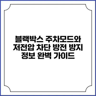 블랙박스 주차모드와 저전압 차단 방전 방지 정보 완벽 가이드