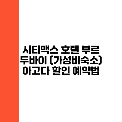 시티맥스 호텔 부르 두바이 (가성비숙소) 아고다 할인 예약법