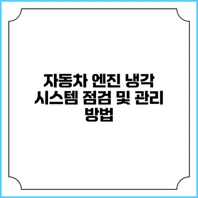 자동차 엔진 냉각 시스템 점검 및 관리 방법