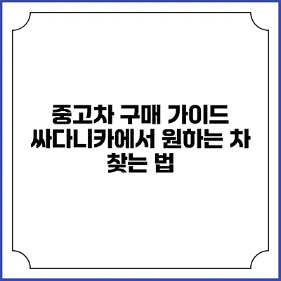 중고차 구매 가이드: 싸다니카에서 원하는 차 찾는 법