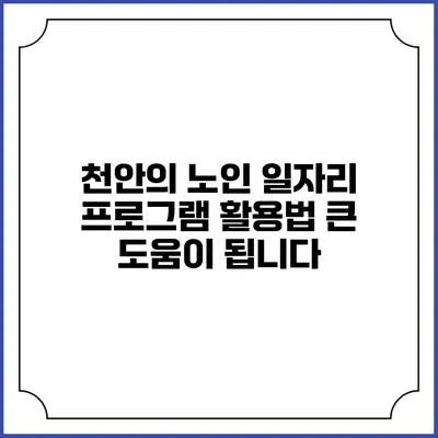 천안의 노인 일자리 프로그램 활용법 큰 도움이 됩니다
