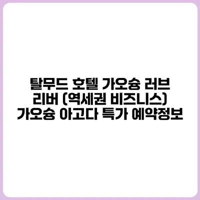 탈무드 호텔 가오슝 러브 리버 (역세권 비즈니스) 가오슝 아고다 특가 예약정보